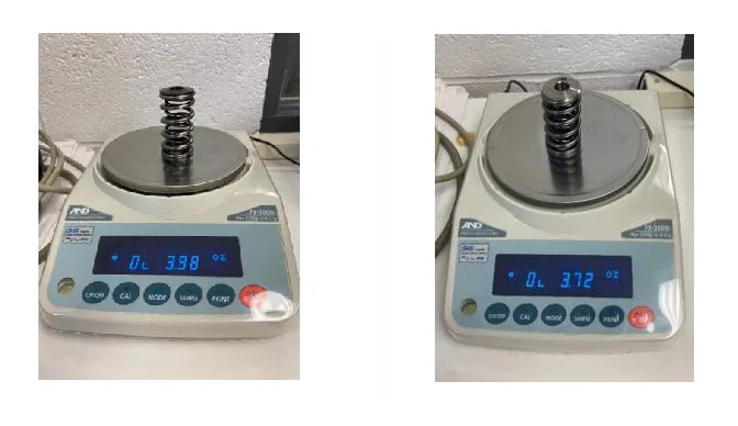 Scale displaying weight difference between chromoly steel and titanium retainers